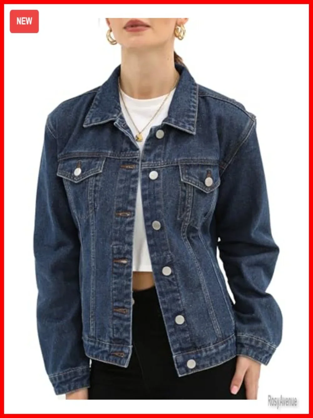 Women Denim Jacket Button Up Long Sleeve with Inner Pockets